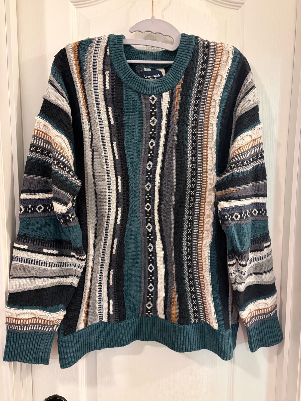 Abercrombie & Fitch Vintage 3D Textured Striped Knit Crewneck Sweater